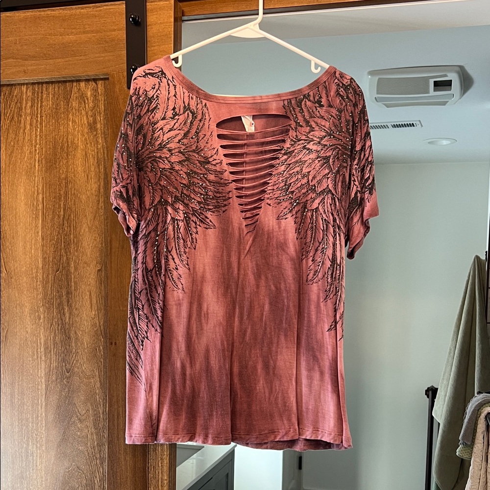 Women's Mauve Winged Cut-Out Tee